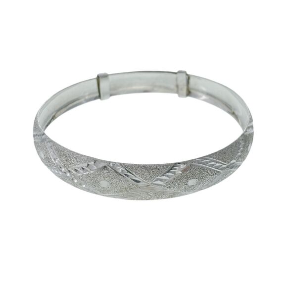 Vintage Mexico Sterling Silver 925 Diamond Cut Adjustable Bangle Bracelet 7.25" - Picture 1 of 6